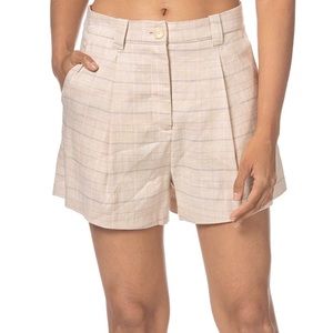Rails Plaid Linen Blend Pleated Cream Color Llena Shorts Size 10